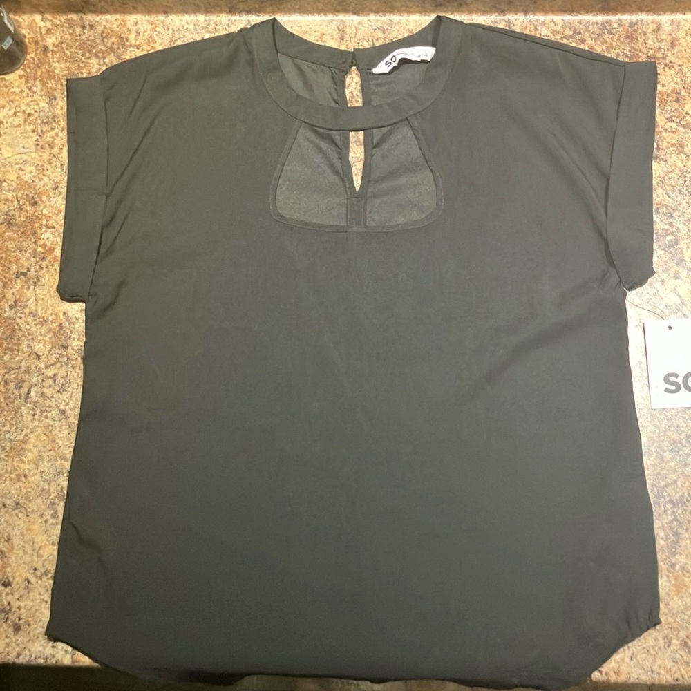 Black Dolman Sleeve Boxy Blouse with Cut Out